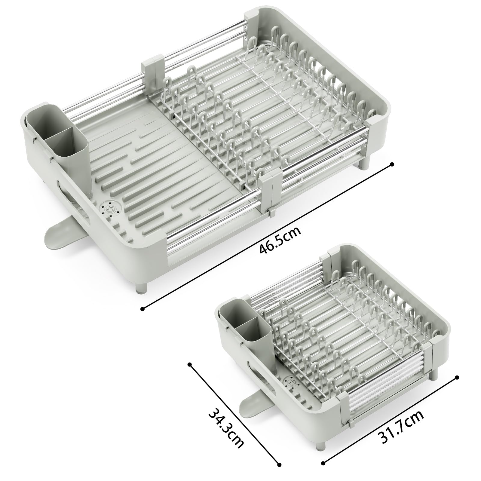 KINGRACK Scolapiatti, Grigio Bianco | Estensibile, Pieghevole, Acciaio Inox, Portaposate Rimovibile, Antigraffio