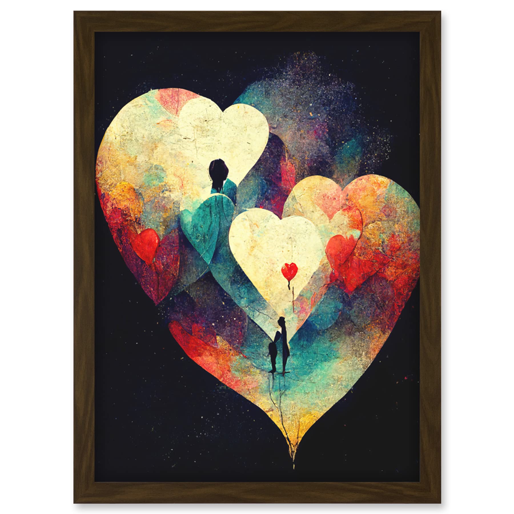 Doppelganger33 LTD Abstract Love Hearts Night Sky Painting Modern Artwork Framed Wall Art Print A4