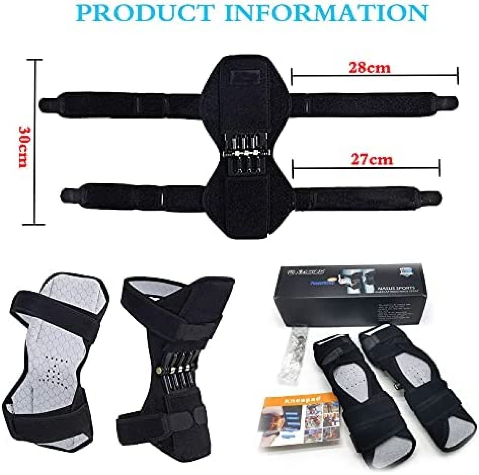 Rodillera para Sentadillas, 4 Soportes para articulaciones de Resorte, Potente Fuerza de Resorte de Rebote para osteoartritis de Rodilla, Escalada, Sentadillas, montañismo, Ejercicio, Talla
