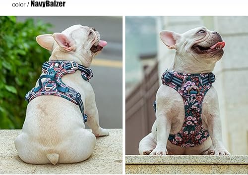 Miniatura 5 de TRUE LOVE Arnés ajustable sin tirones con clip frontal para perro, reflectante, cómodo, duradero, suave, algodón, chaleco floral con asa TLH5655