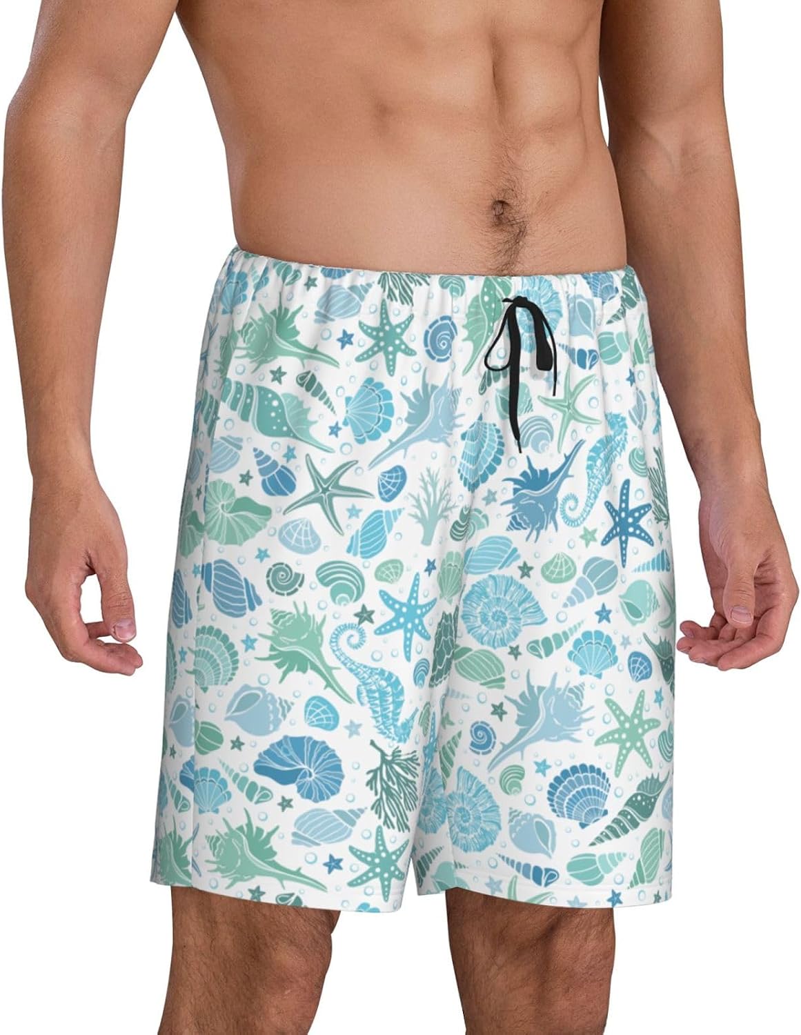 Ocean Sea Star Shell Starfish Coral Coastal Nautical Pajama Shorts For Men Sleep Pjs Bottoms Lounge Pants With Pocket