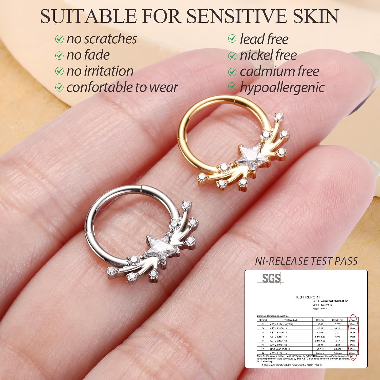 PEAKLINK Titanium Septum Ring 16G Septum Nose Hoop Ring Daith Piercing Jewelry Helix Conch Cartilage Hoop Earring for Women with CZ