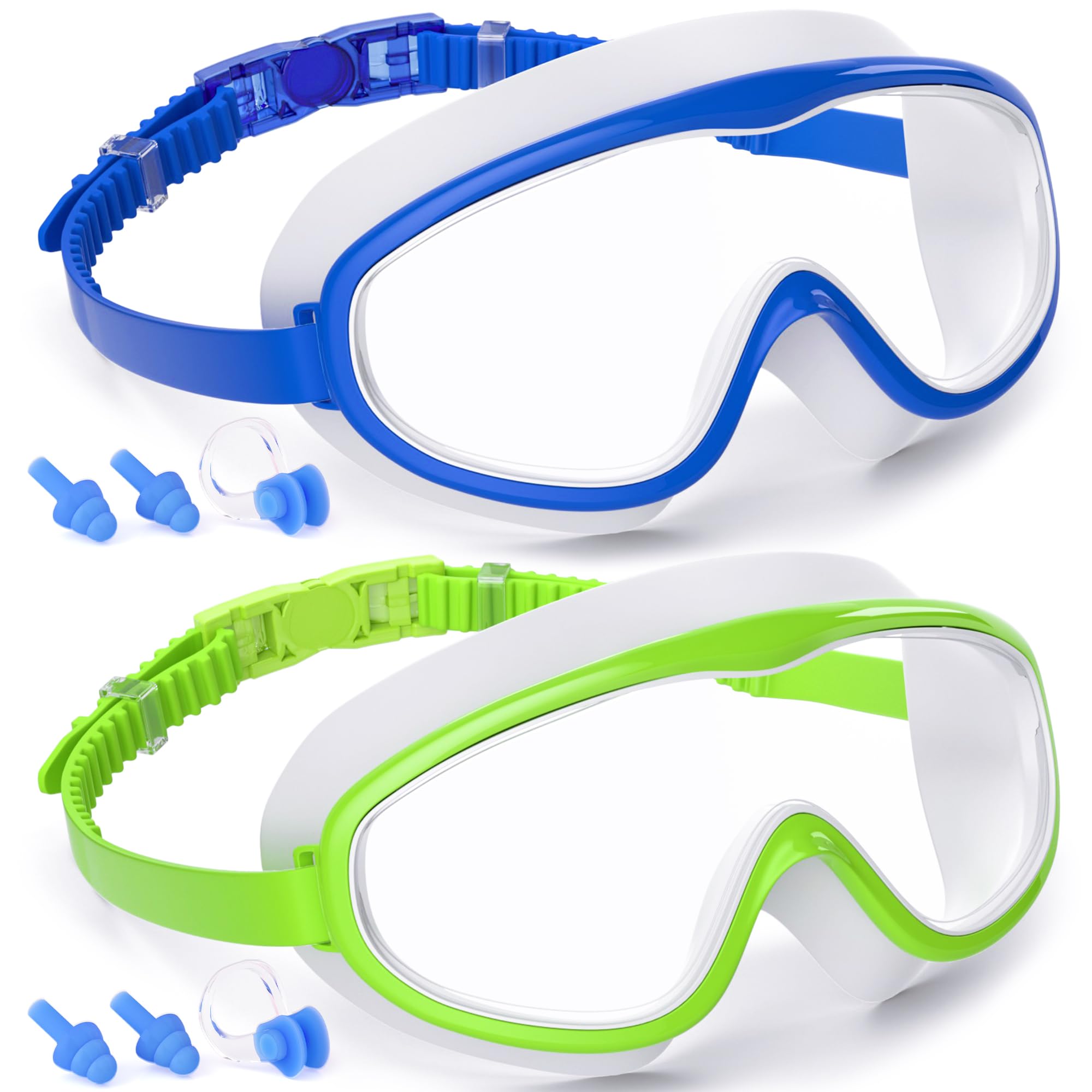 COOLOO 2-PACK Kids Swimming Goggles, Kids Swim Goggles Junior Children Girls Boys Early Teens Age 3-15, with Anti-Fog, Waterproof, Protection Lenses, Crystal Clear Wide Vision — image 1