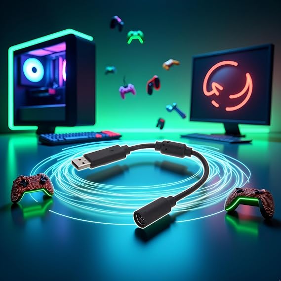 Black USB Breakaway PC Cable Cord Adapter Converter for Xbox 360 Controller Cables and Adapters