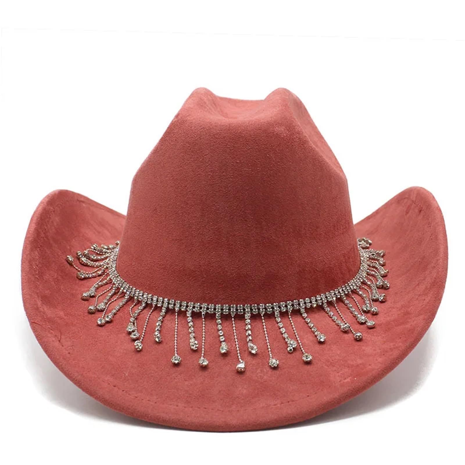 Sombrero De Vaquero Sombrero de Vaquero for Mujer con Correa con Flecos y Diamantes Decorativos Sombrero de ala Ancha intemporal 57-58 cm para Adulto Carnaval Halloween Y Cosplay(Orange)