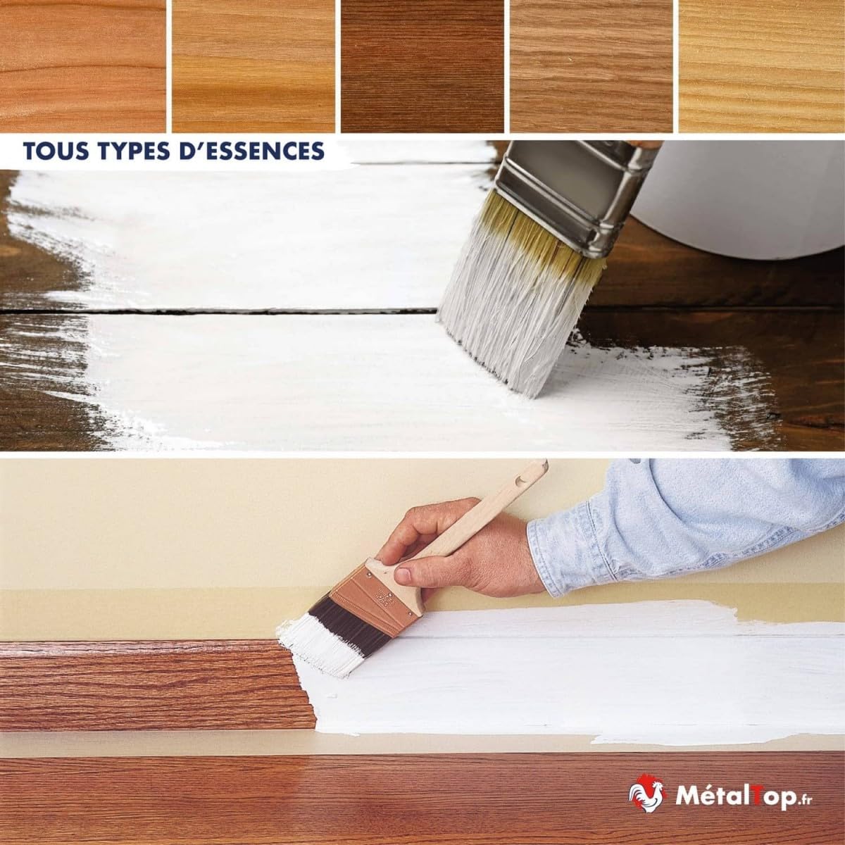 Metaltop - Impression Bois - Blanc - 1 L - Primaire d'accrochage pour bois neufs ou anciens, intérieur et extérieur