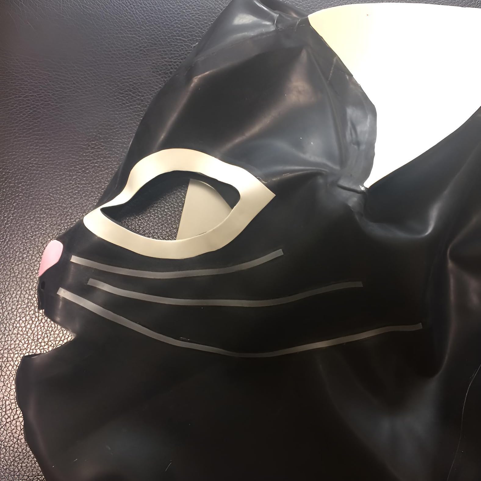 Latex Katzengesicht Maske Unisex,Gummi Kapuzen Reißverschluss