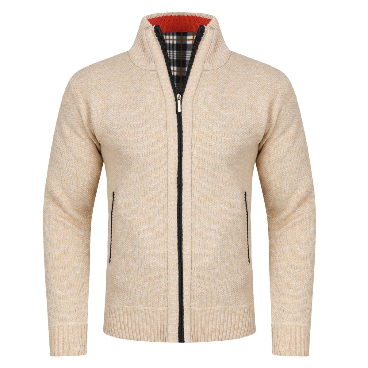 Sliktaa Gilet Cardigan Veste pour Hommes Grosse Maille avec Col Droit Slim Fit Manteau 8 Couleurs
