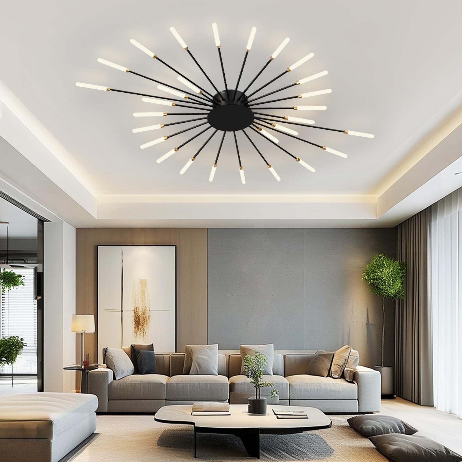 RRBEST Plafoniera LED Soffitto, Plafoniera Lampada Da Salotto Moderna, Acrilico Lampadario LED Soffitto per Soggiorno Camera Da Letto Cucina Ufficio, Luce Neutra (28 teste, nero)