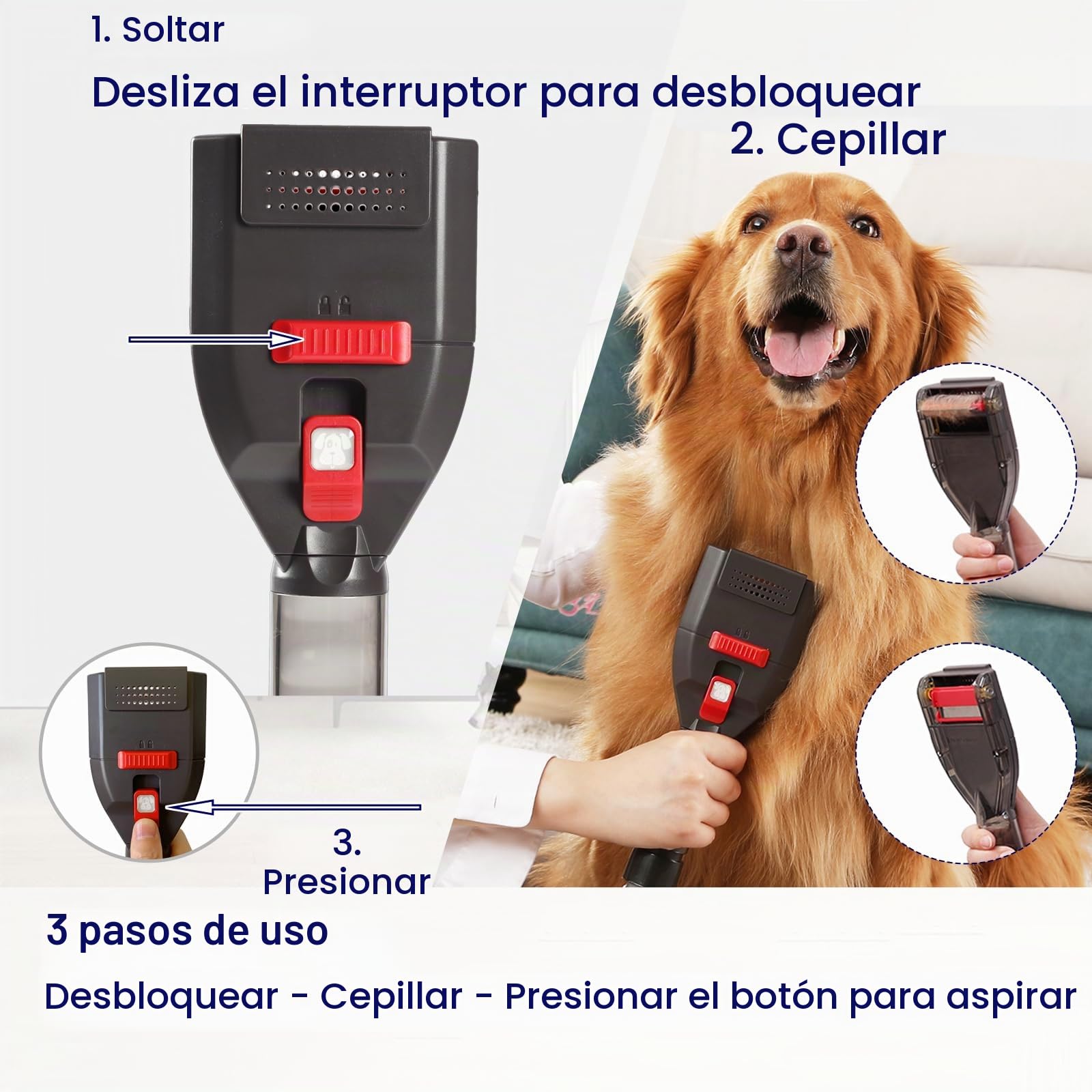 Portek Accesorio de aspiradora de pelo de perro para Dyson V15 V12 V11 V10 V8 V7 V6 G5 GEN5 Outsize V6, kit de herramientas de cepillo de aseo para mascotas con adaptador de manguera de extensión