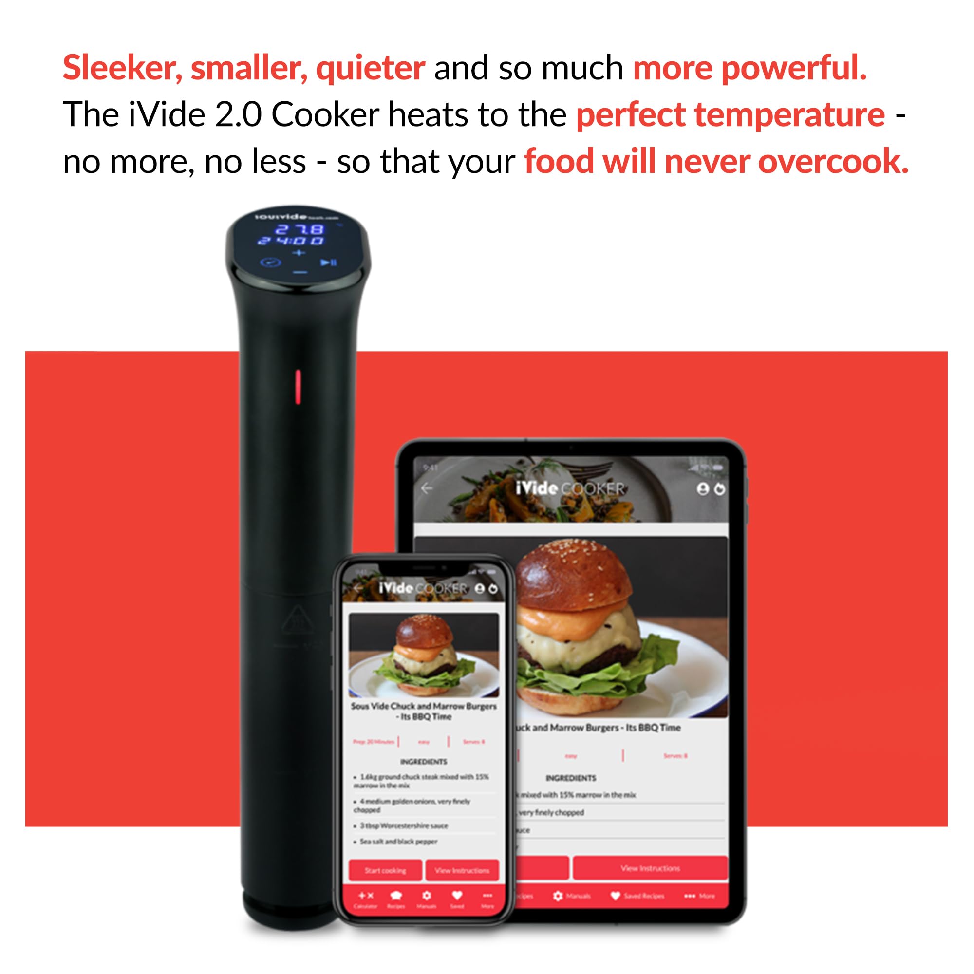 SousVideTools [SVT-01046] Cuiseur de Précision Sous Vide Ivide 2.0 | WiFi Activé avec L'Application | 1200 Watts | Circulateur Thermique à Immersion | Le Noir