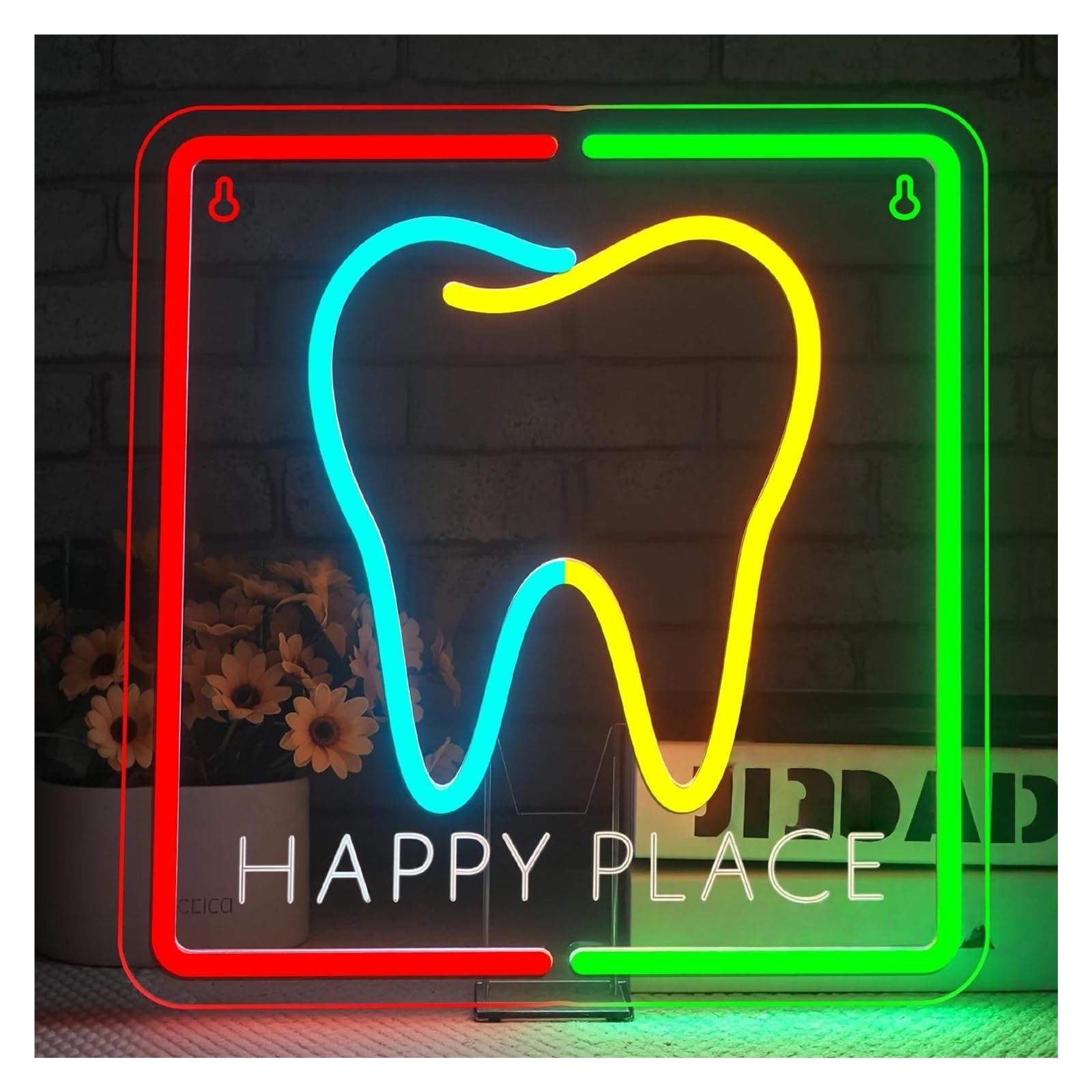 RONGCH Hanging Art Signs Tooth Decor Dental Office Neon Sign Dimmable Business Dentist Wall Art Decor 33x32cm