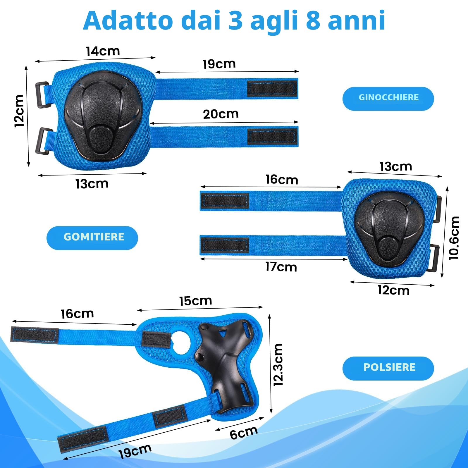 Bambini Ginocchiere, Regolabile Ginocchiere Set, 6 in 1Protezioni Skateboard Bambini, Protezioni Pattini Ginocchiere Gomitiere, Gomitiere Protezioni Set per Pattinaggio in Bicicletta