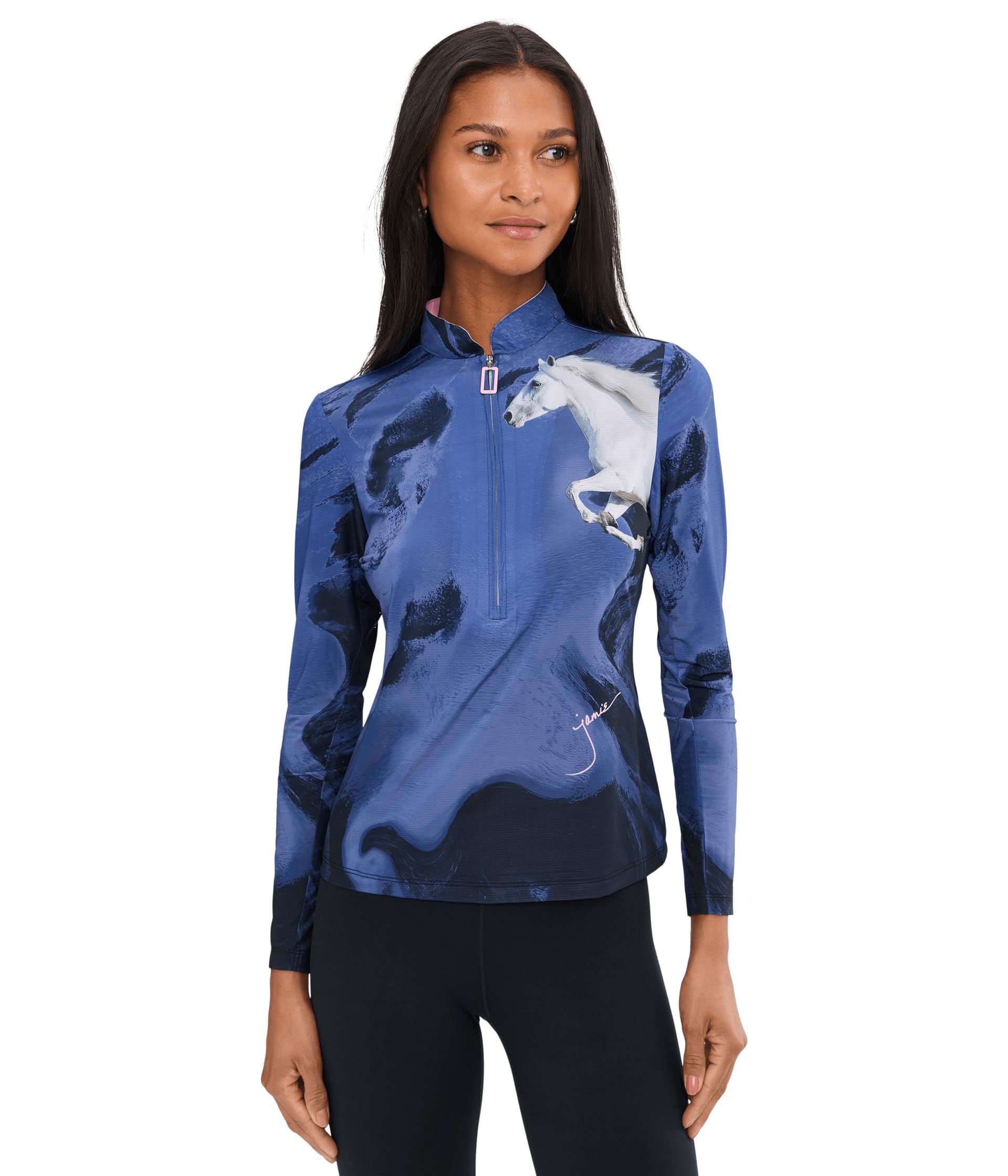 Jamie Sadock Womens Spirit Print Long Sleeve Sunsense 1 4 Zip Top