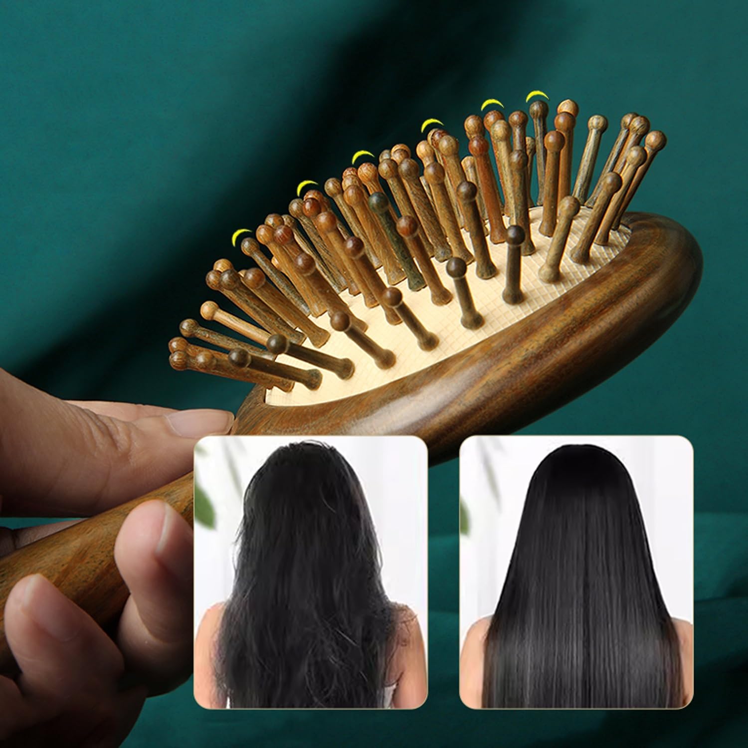 Spazzola per Capelli Portatile antistatica in Legno, Pettine Rotondo per Massaggio, Spazzola per Capelli districante, spazzole massaggianti con Cuscino d'Aria