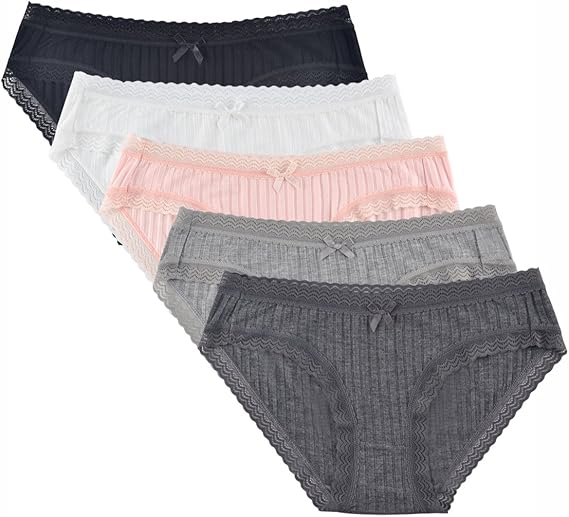 KNITLORD Womens Underwear Bamboo Viscose Knickers Ladies Lace Trim