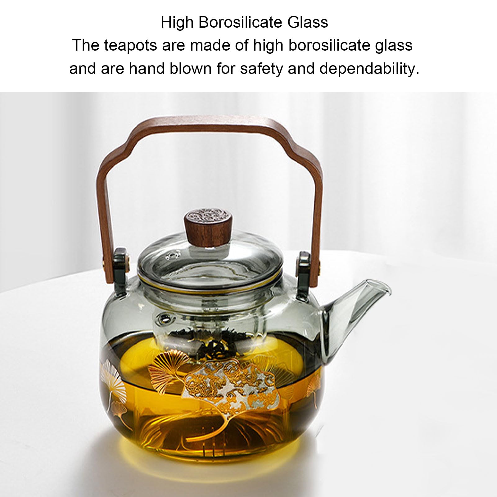 Szklany Czajniczka z Wyjmowanymi Infuzorami 900 Ml Wysoka Borokrzewnik Kuchenna Bezpieczna Herbata Kettle Drewniana Rączka przezroczystą pokrywkę, na luźną herbatę, Kemping Produku