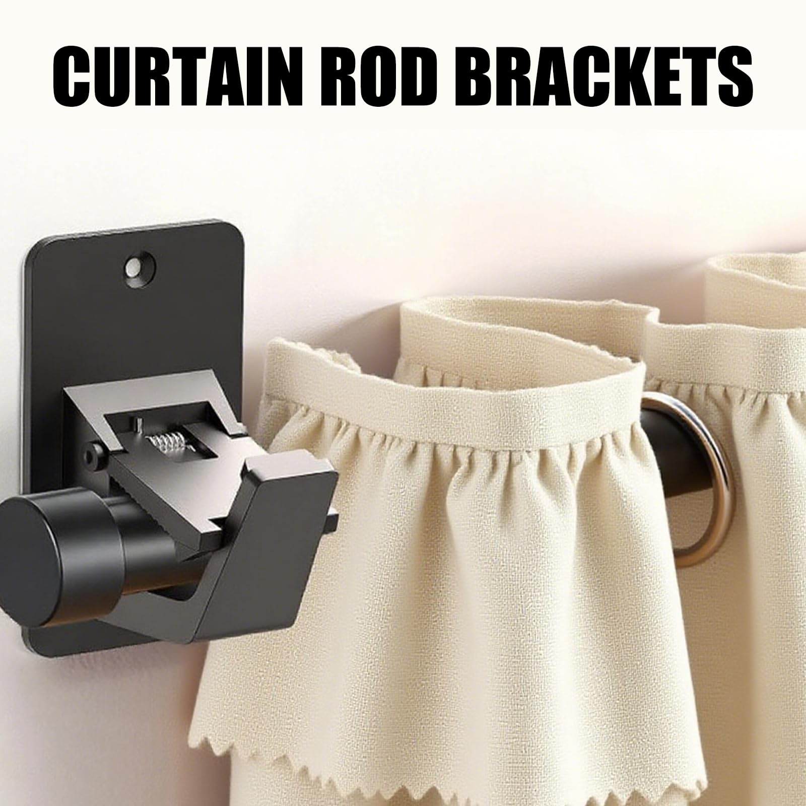 2 Pezzi Supporto per Bastone per Tenda,Ganci Adesivi per Tende con Viti,Staffe per Tende per Soggiorno,Bagno,Camera da Letto(Nero)