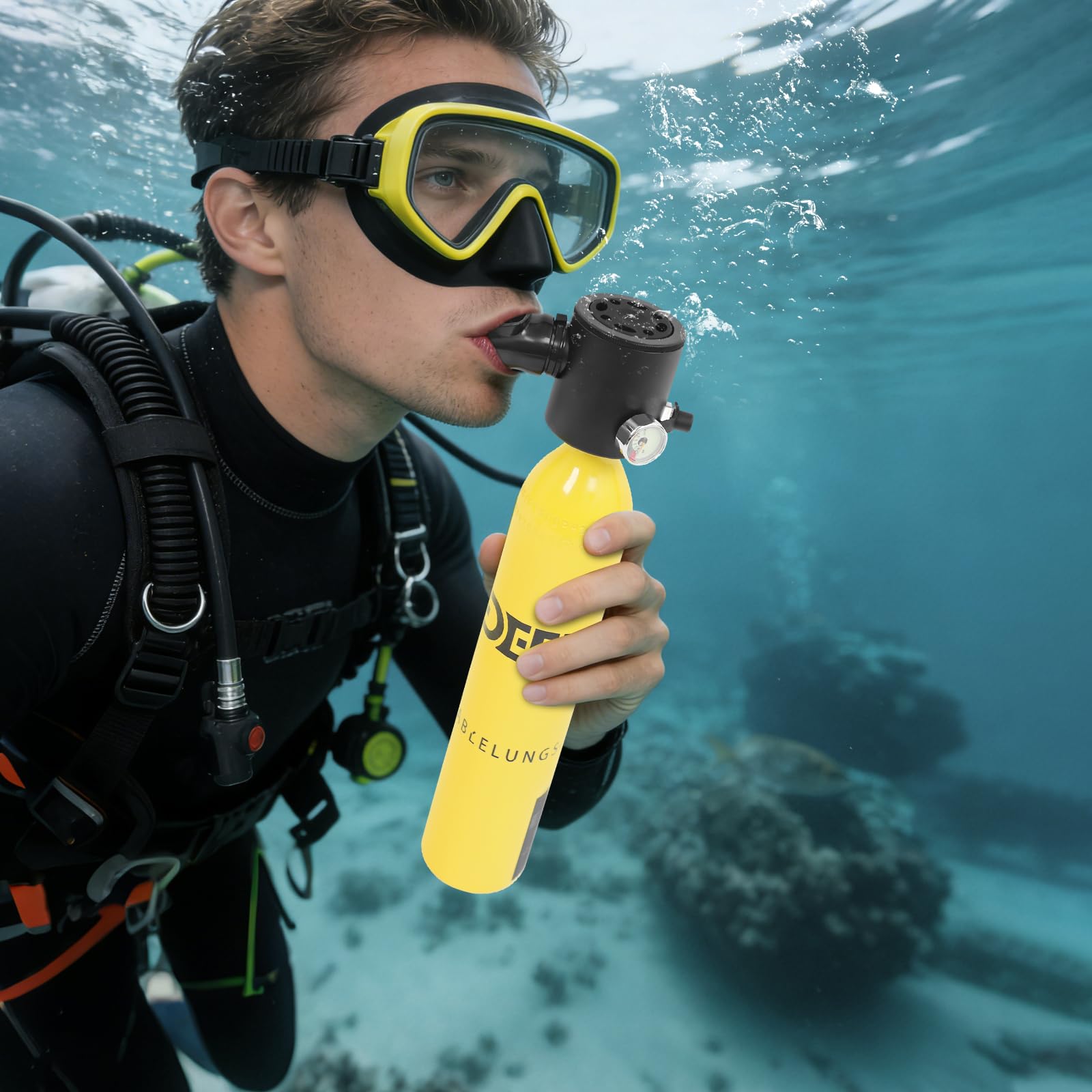 Mini Tauchflasche 0.5L Kleine Tauch Sauerstoffflasche mit Hochdruck-Handpumpe, Tragbare Taucherflasche Wiederverwendbare, für Schnorcheln, Wasserrettung, Notfall-Atemunterstützung usw