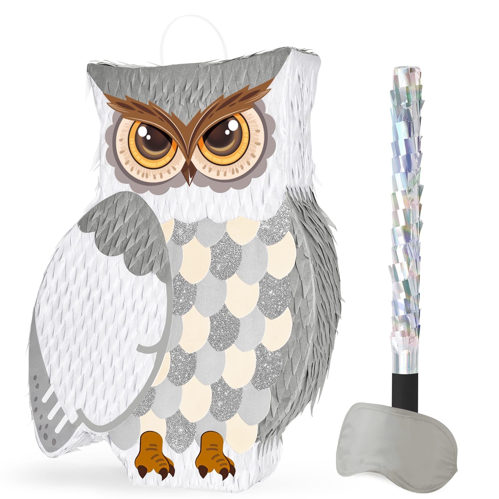 WERNNSAI Owl Piñata - Birthday Decoration Pinata Boy Children's Birthday Owls Pinata with Stick Blindfold White Birthday Party Magic Party Decoration Baby Shower Party Game — image 1