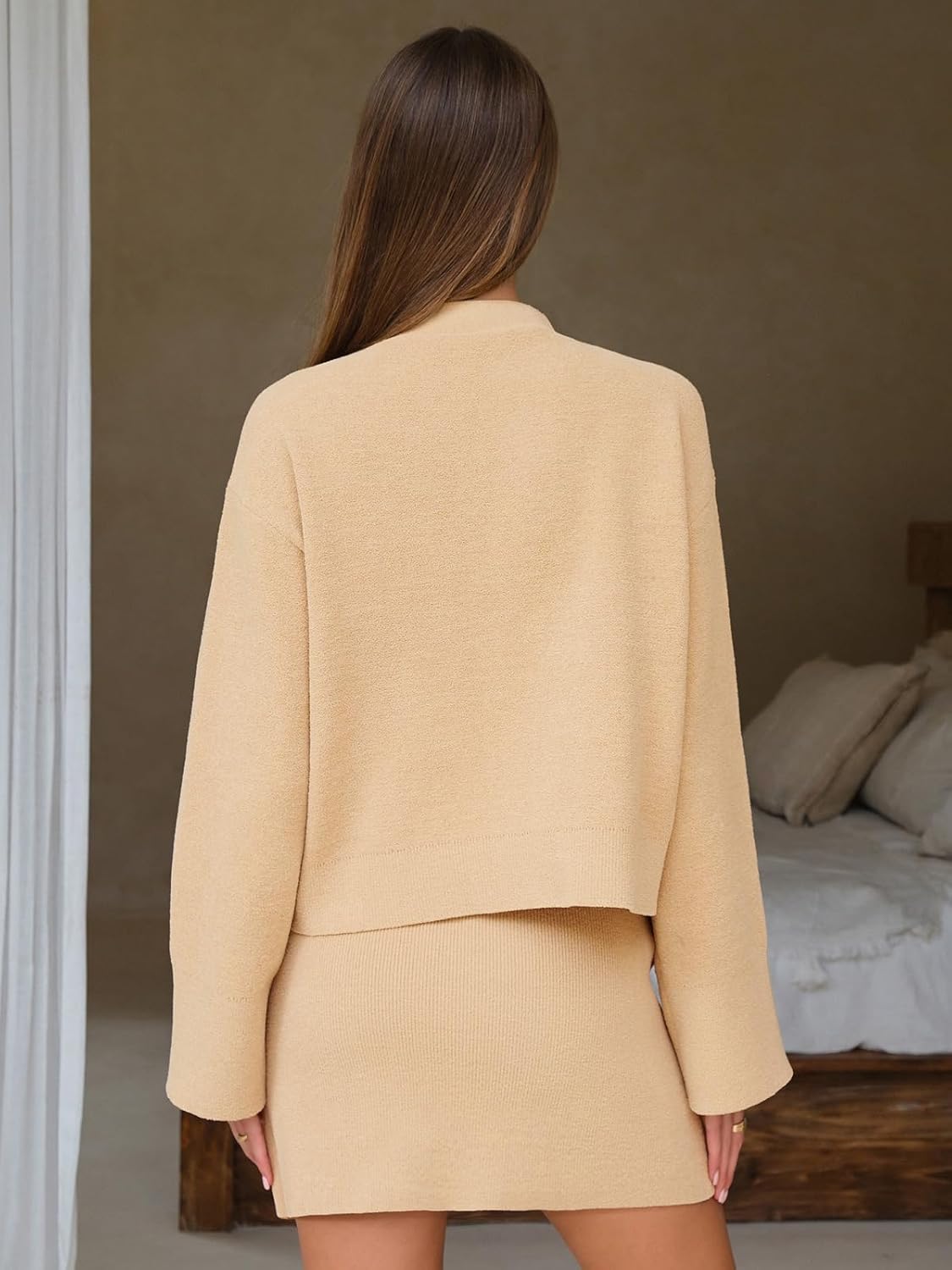 EXLURA Womens 2 Piece Skirt Sweater Sets V Neck Button Up Cardigan Mini Skirts Fall Winter Knit Trendy Outfits Pockets 2025 - Image 5