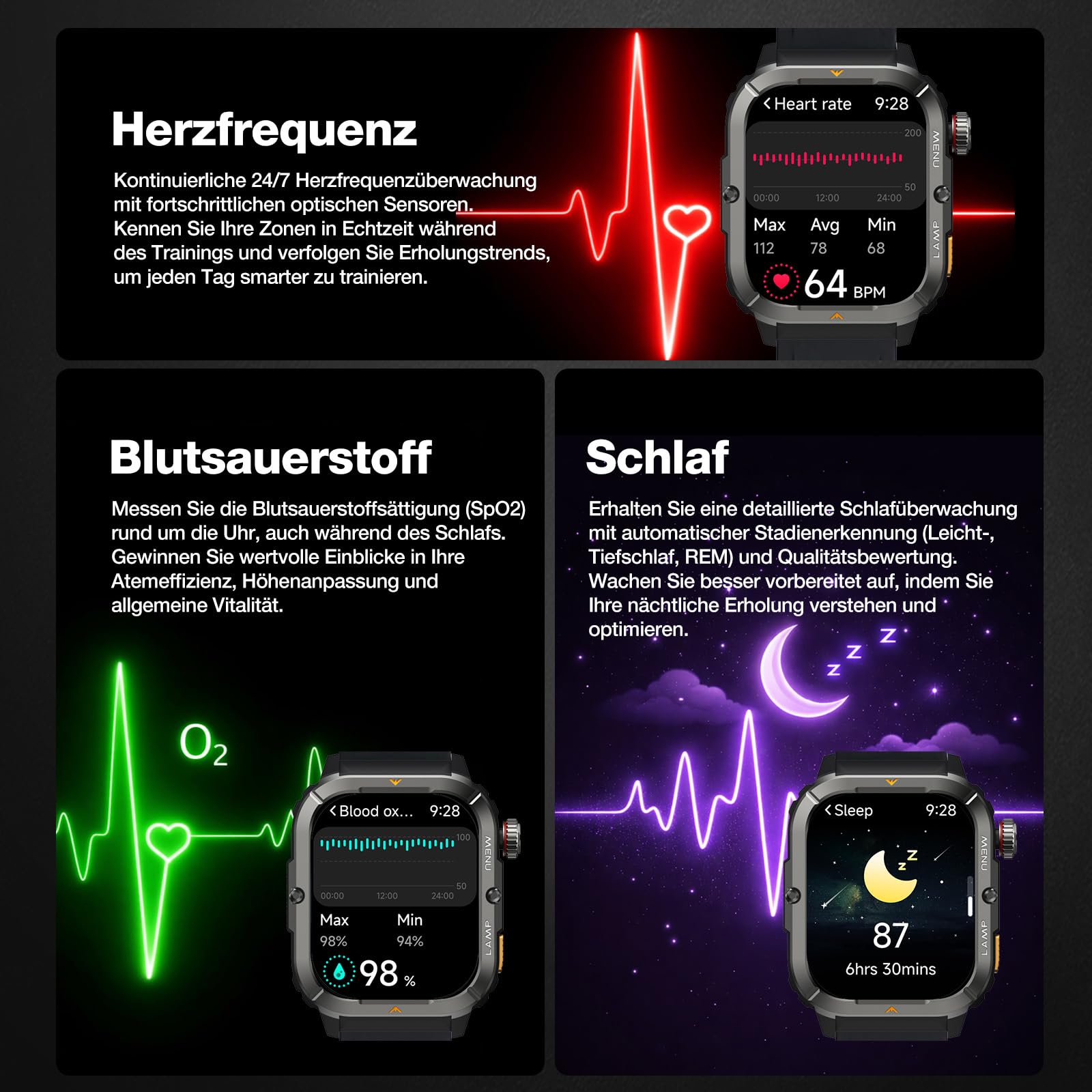 AGM Legion 3 Militär Smartwatch Herren, 1,95" AMOLED Smart Watch mit Telefonfunktion, Outdoor Sportuhr mit Taschenlampe, Robuste Fitness Tracker, 5ATM Wasserdicht, 500mAh Akku für 10 Tage Laufzeit