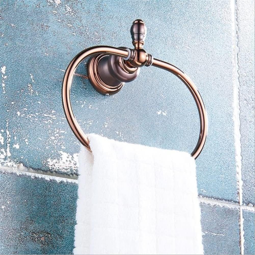 LSLYTQ Fashion Copper Brown Bronze Rose Gold Bathroom Towel Ring, European Antique Towel Holder Hanger