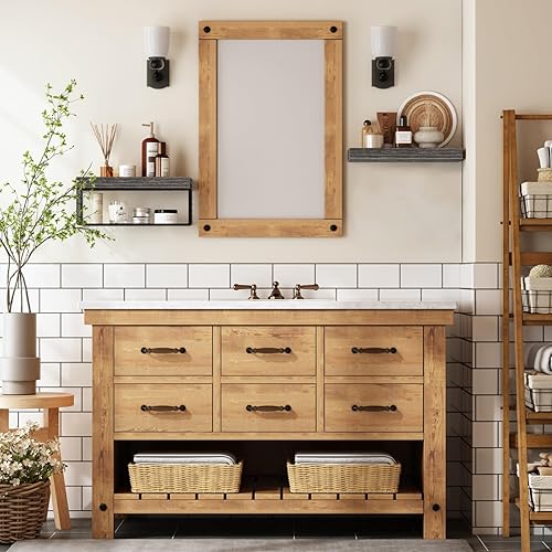 Miniatura 6 de QEEIG Estantes de baño sobre el inodoro, estantes flotantes montados en la pared, estante de granja, almacenamiento de papel higiénico, tamaño