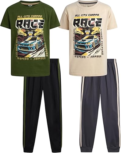 Pro Athlete Conjunto de traje deportivo para niños, 4 piezas, manga corta, cuello redondo, camiseta deportiva y pantalones deportivos de tricot