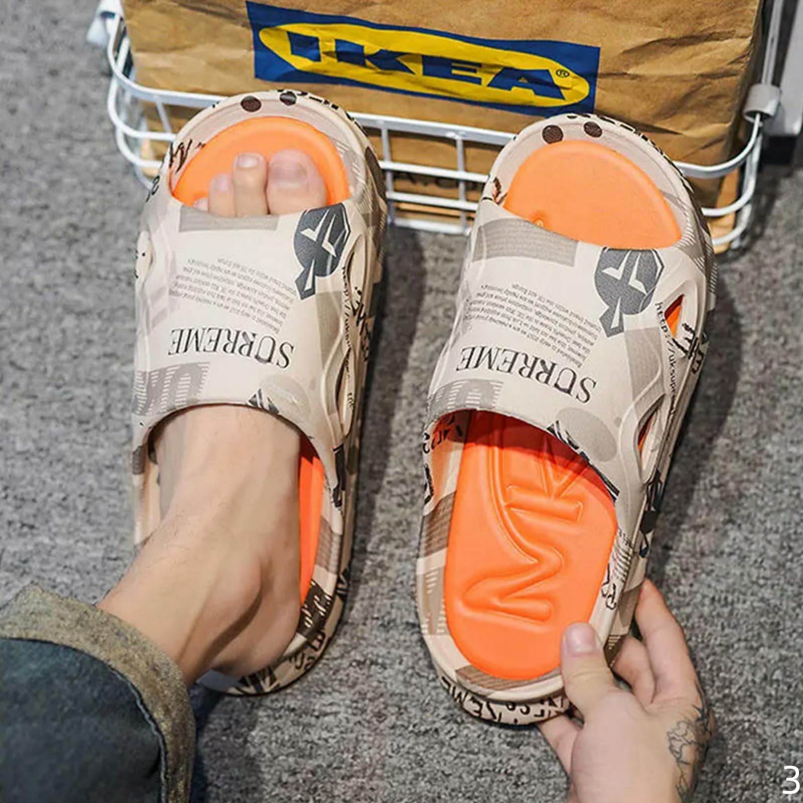 Ciabatte Uomo Moda Uomini Pantofole Stampa Diapositive Maschio Scarpe Estive Suola Spessa Comoda Casa All'aperto