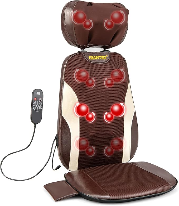 Costway Siège Massage Shiatsu Pour Cou Et Dos Avec Oreiller De Cou Réglable Fauteuil Massant