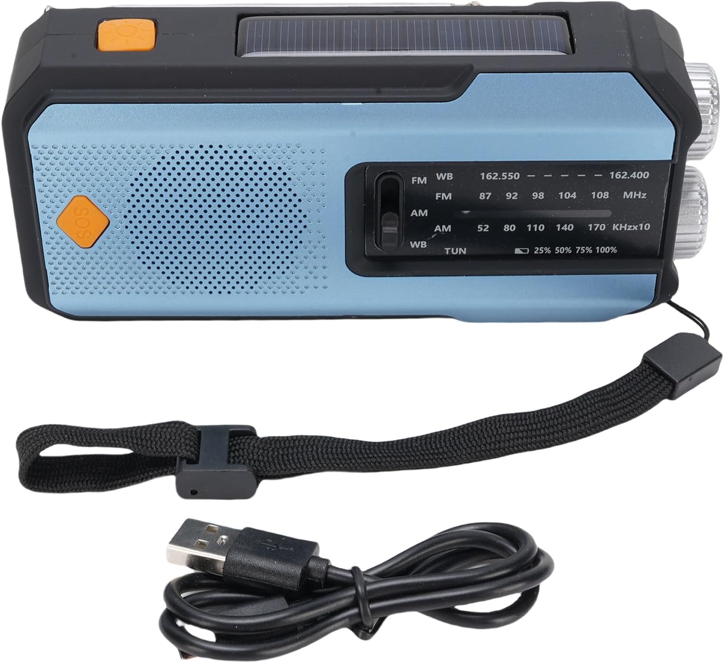 2000mAh Emergency Radio, Hand Crank & Solar Powered with AM FM WB, LED Flashlight, SOS Alarm, Type C Charging for Camping & Outdoors​
