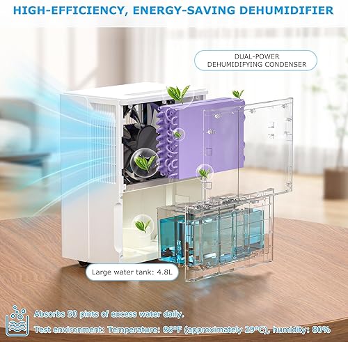 Miniatura 2 de ZAFRO Deshumidificador portátil de 55 pintas (máx.) de 2500 pies cuadrados, deshumidificador portátil con manguera de drenaje y modo de ropa seca,