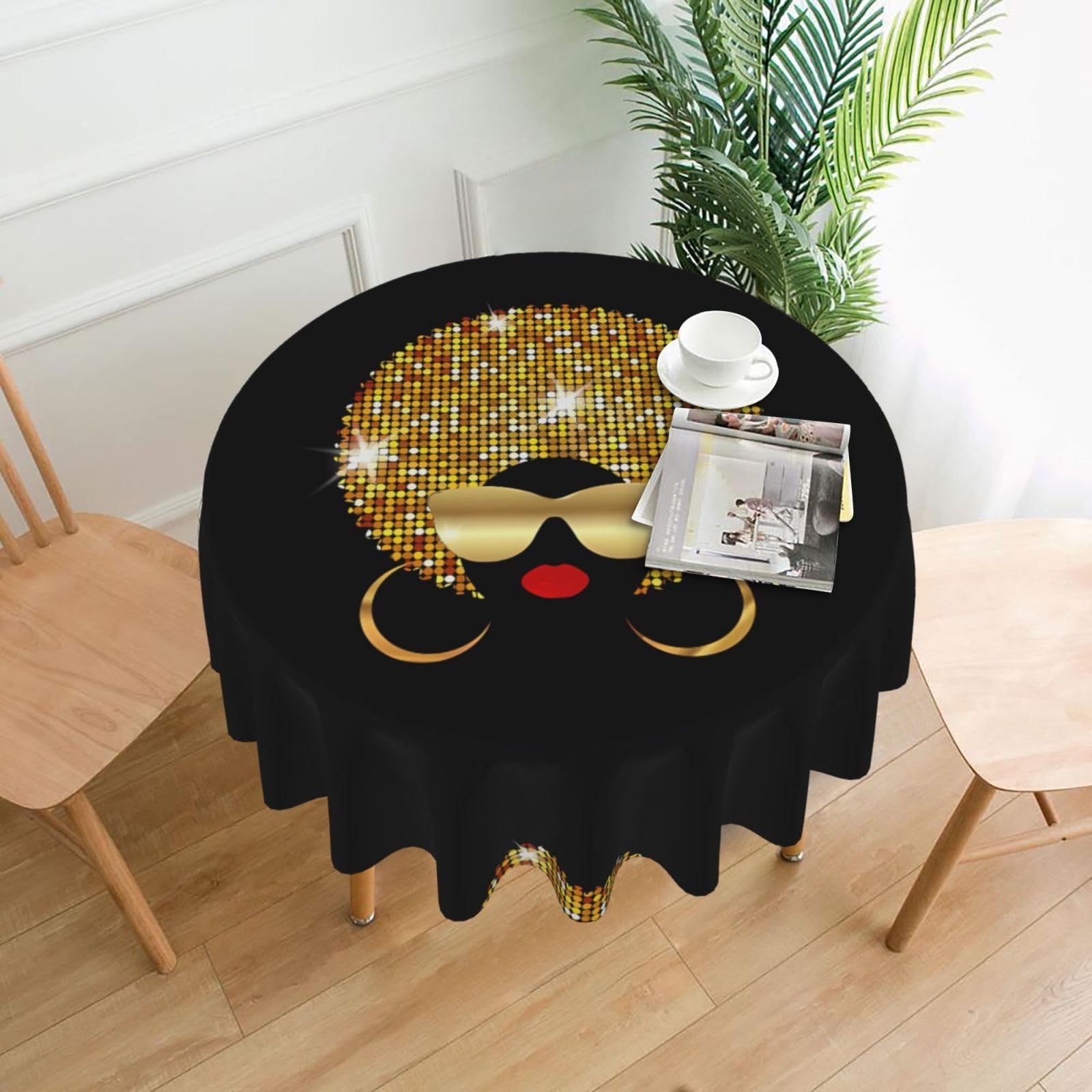 WHJSSF Cute African Woman Prints Round Decorative Tablecloth 60in - Elevate Your Dining Experience with a Stylish & Protective Table Throw