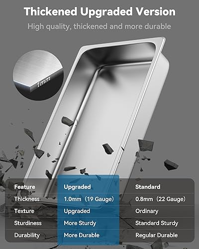 Miniatura 3 de Paquete de 4 sartenes de hotel con tapas, 11 de tamaño completo de 4 pulgadas de profundidad, sartén de vapor de acero inoxidable grueso de calibre