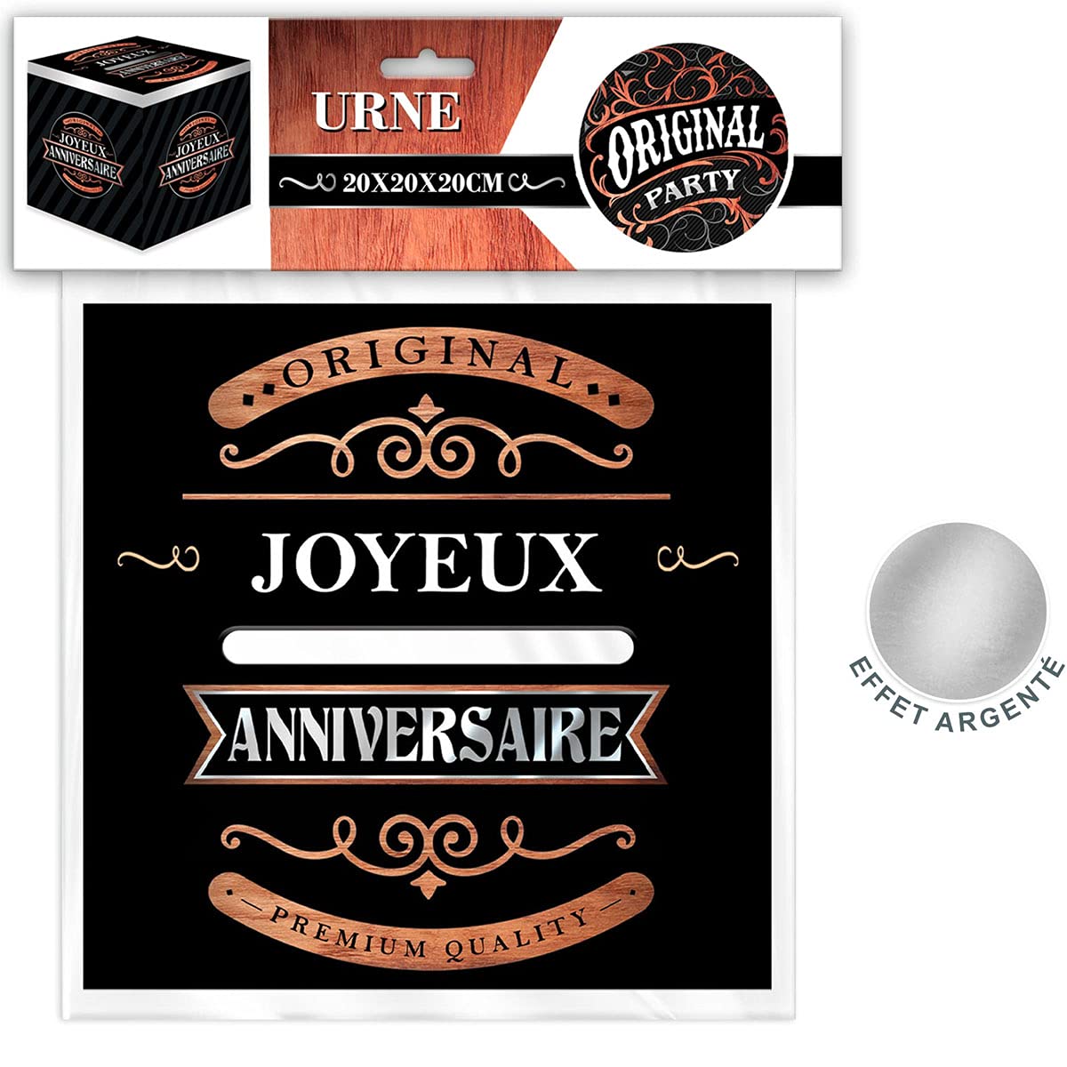 Urne Anniversaire Noire Avec étoiles ADAMEL PARTY - 20x20x20 Cm - Pour Cartes, Souhaits, Petits Cadeaux - Décoration De Table