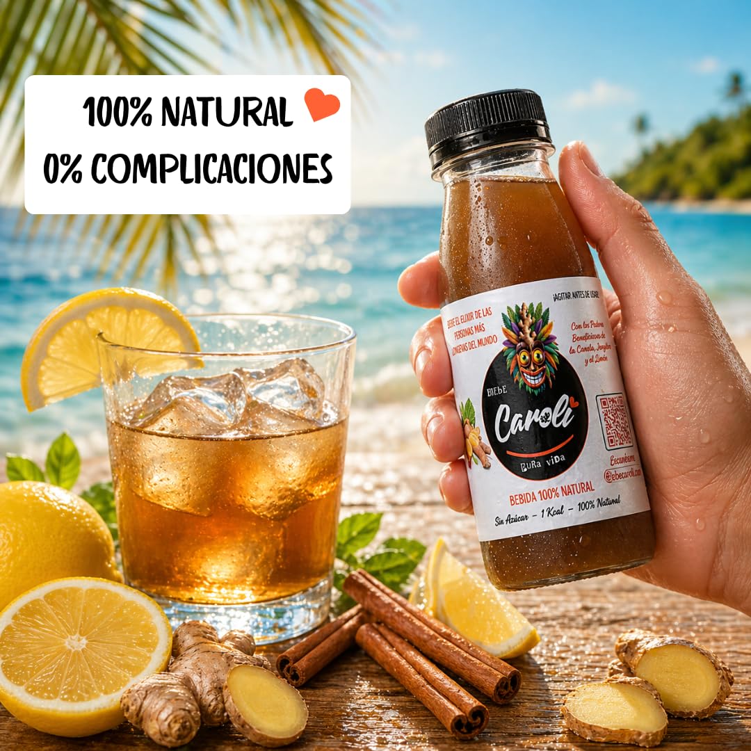 CAROLI Bebida de jengibre limón y canela Refresco natural Sin gas Sin azúcares Sin alcohol Digestiva Antiinflamatoria Antioxidante Hidratante Ginger 6x230ml