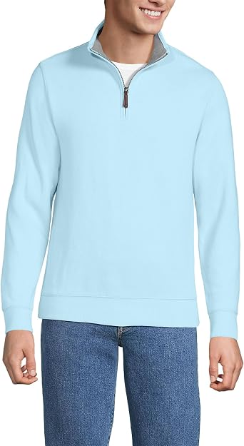 Lands End Mens Bedford Rib Quarter Zip Sweater Light Blue Sky Regular X-Large