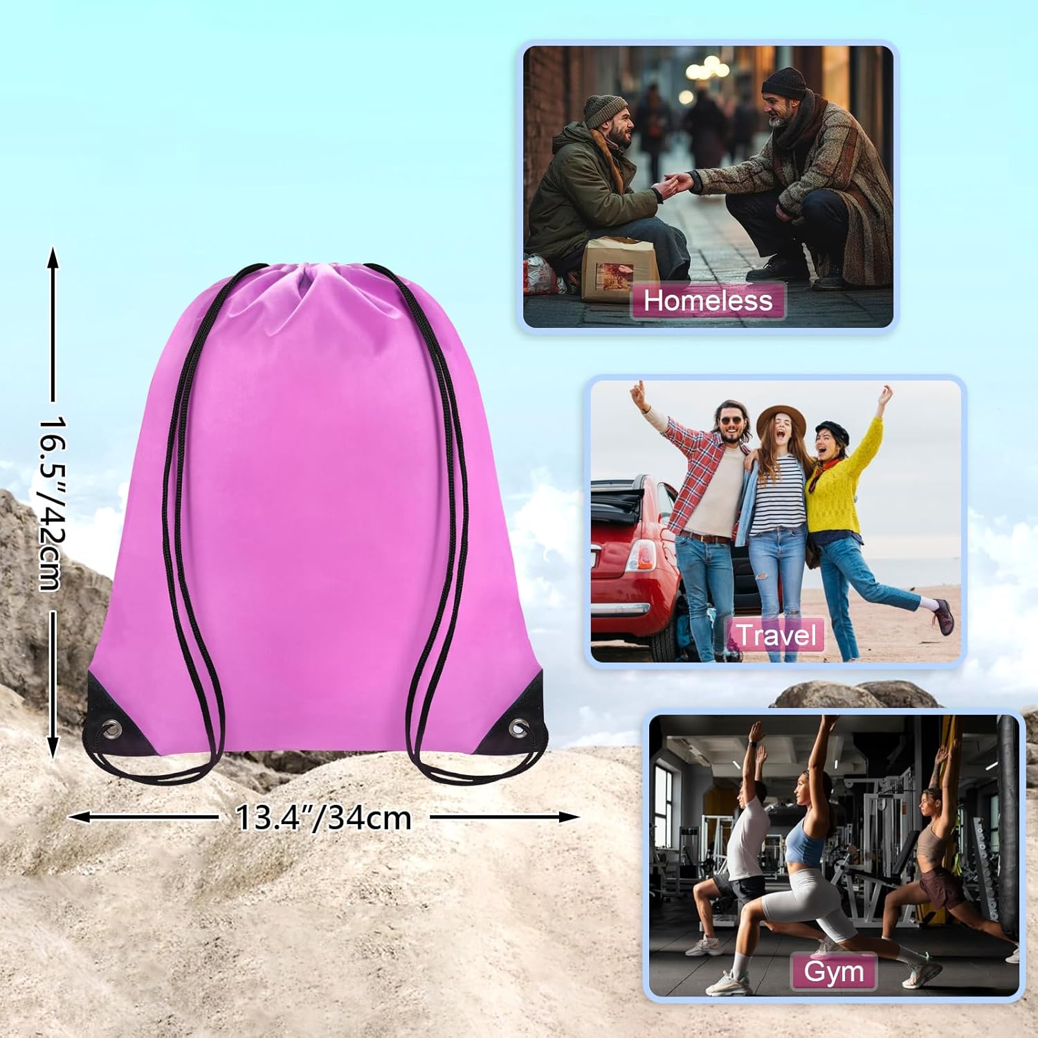 Drawstring Backpack Bulk 28 PCS Drawstring Bags String Backpack Cinch Bag Sackpack for Men Women Gym (Pink) - Image 2