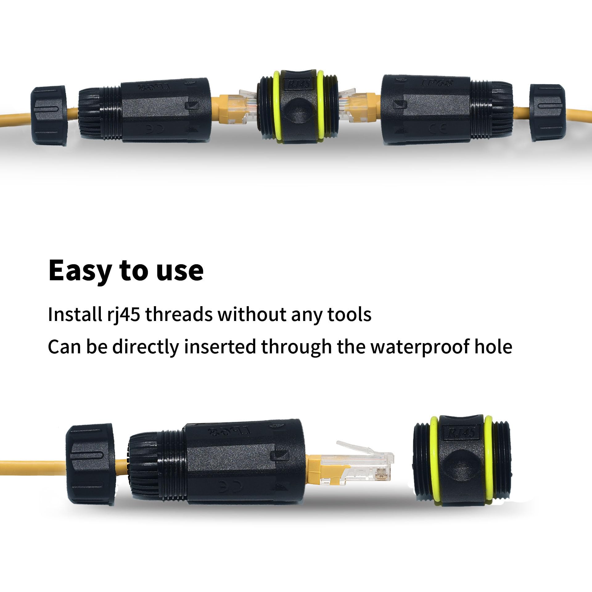 Coupleur RJ45 étanche IP68, coupleur Ethernet en cuivre pur blindé, connecteur LAN extérieur étanche IP68 pour câble Ethernet Starlink/Cat5/Cat6/Cat6A/Cat7 (3 pièces femelles)