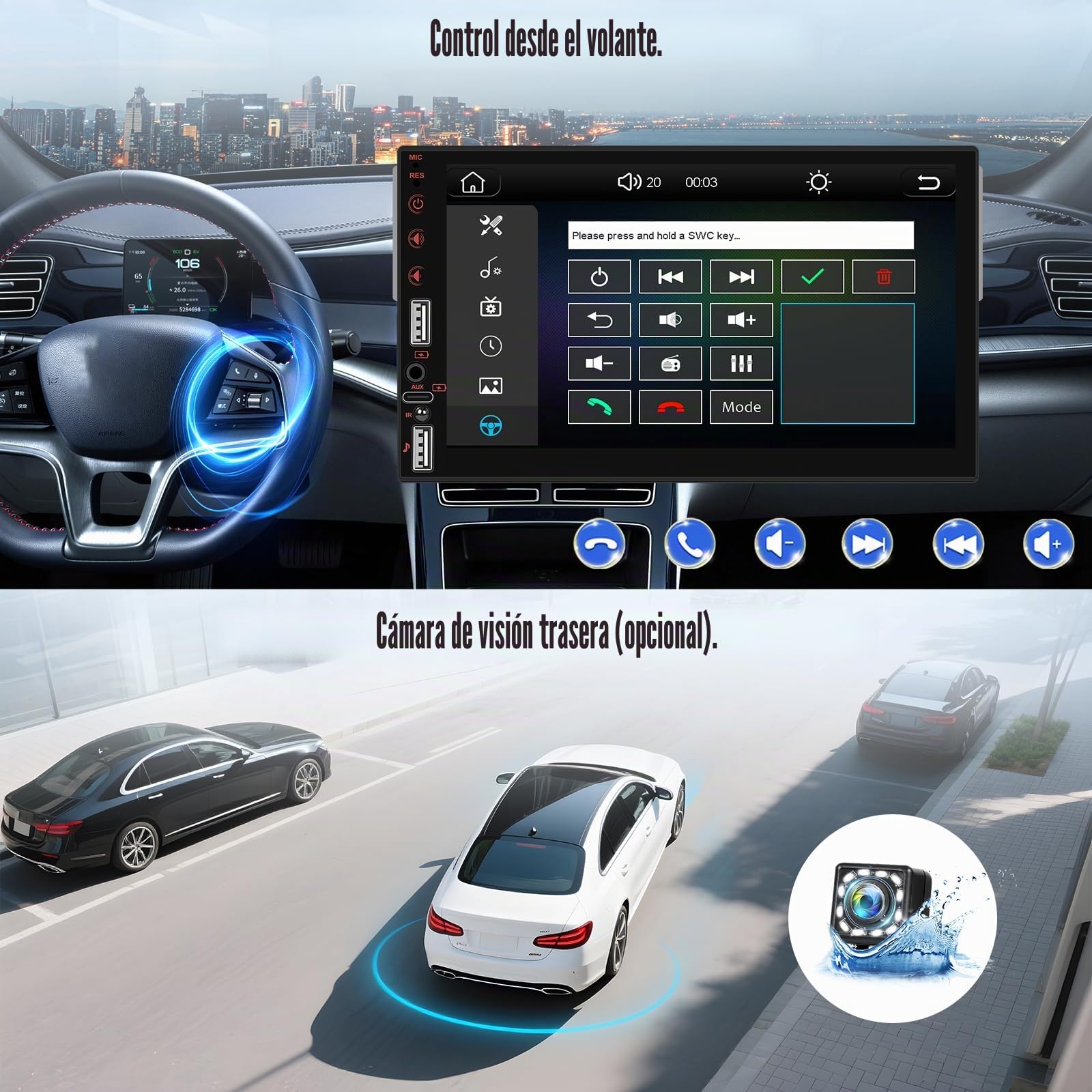 SIXWIN 1 DIN Radio Coche con Wireless CarPlay & Android Auto & Mirror Link,7 Pulgadas Pantalla Táctil Estéreo con Bluetooth RDS/FM 2USB TF Puerto/Aux/Youtube+Controllo del Volante