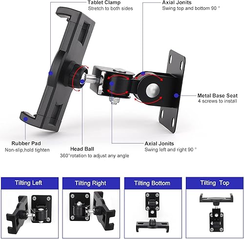 Miniatura 4 de iTODOS Soporte de pared para tableta, compatible con iPad de 7-12.9 pulgadas, Galaxy Tab S7S8S11S10iPhoneteléfono celular, 360 ajustables, clip