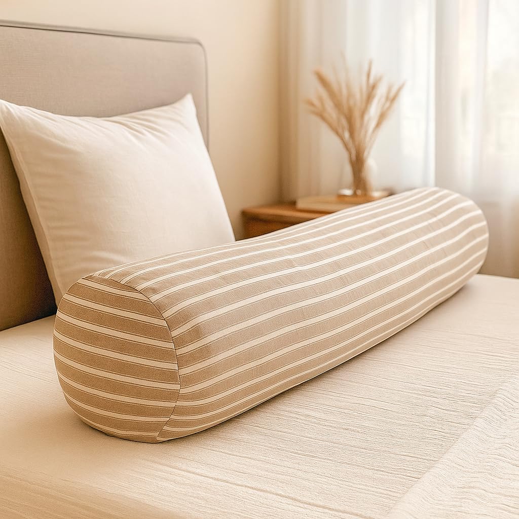 Traversin 90cm Grand-Mère Mortreux - Toutes Saisons Beige Rayé Confortable
