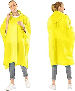 Portable EVA Raincoats for Adults, Reusable Rain Ponchos with Hoods and Sleeves Lightweight Raincoats for Lightweight for Adults, Emergency, Camping, Men, Women(2 Pack) (Yellow), S