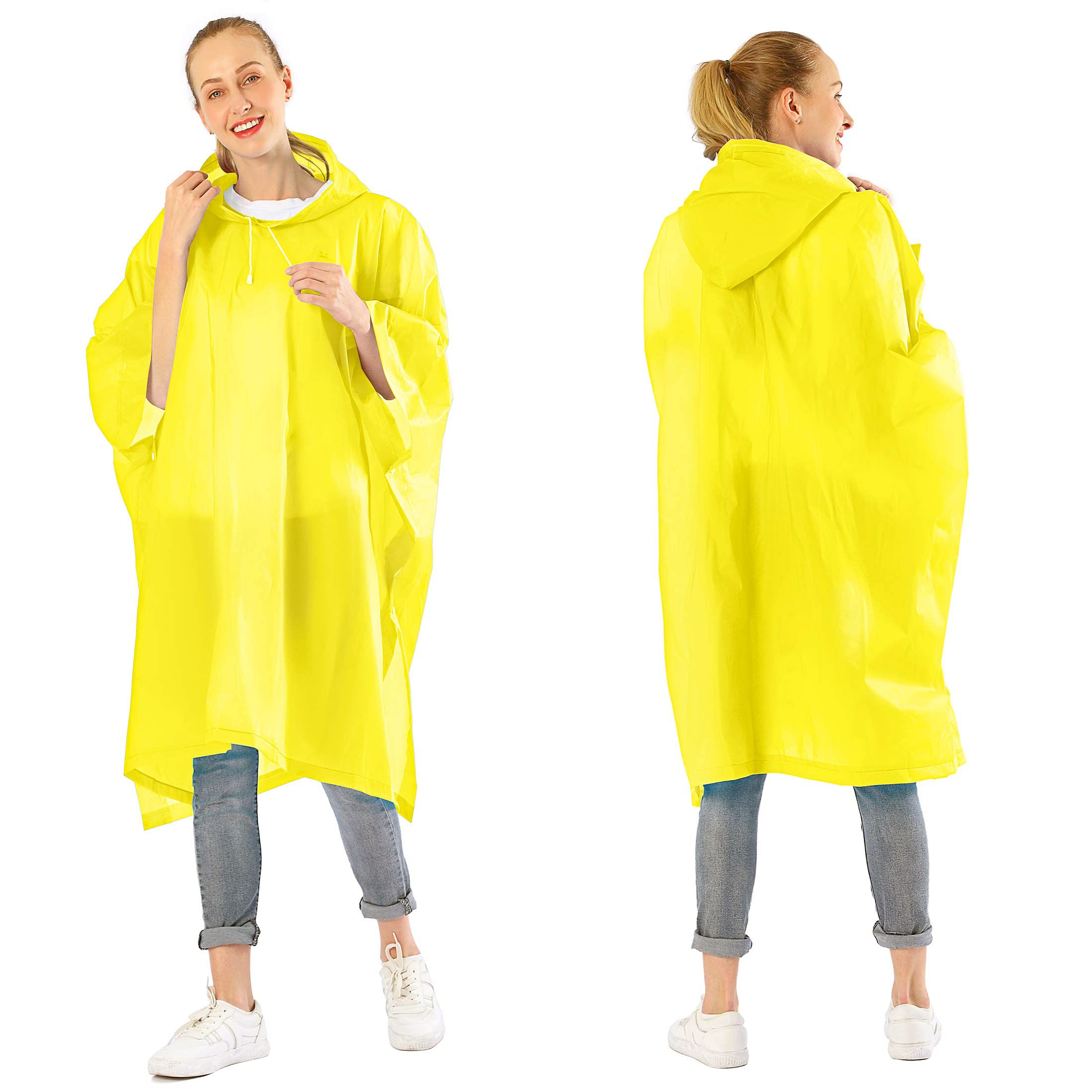 KASTWAVEKASTWAVE Portable EVA Raincoats for Adults, Reusable Rain Ponchos with Hoods and Sleeves Lightweight Raincoats for Lightweight for Adults, Emergency, Camping, Men, Women(2 Pack) (Yellow), S