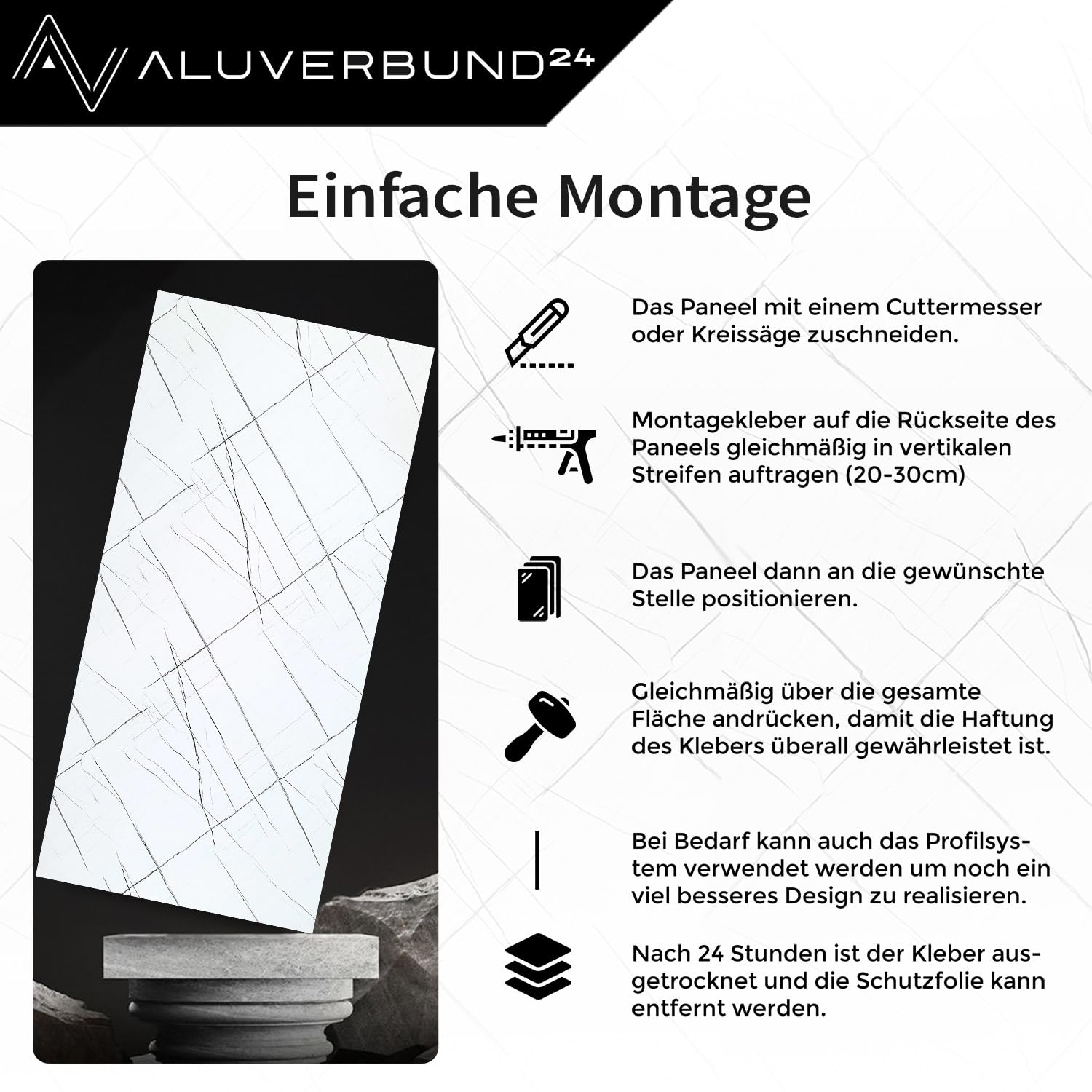 AMON Wand-Paneele 60x120cm in Natur-Steinoptik (Classic Grey) - ideal als Spritzschutz Küchenrückwand Dusch- Bad- Wand-Verkleidung aus 3mm PVC Wasserdicht Wasserfest für Innen- und Außenbereich