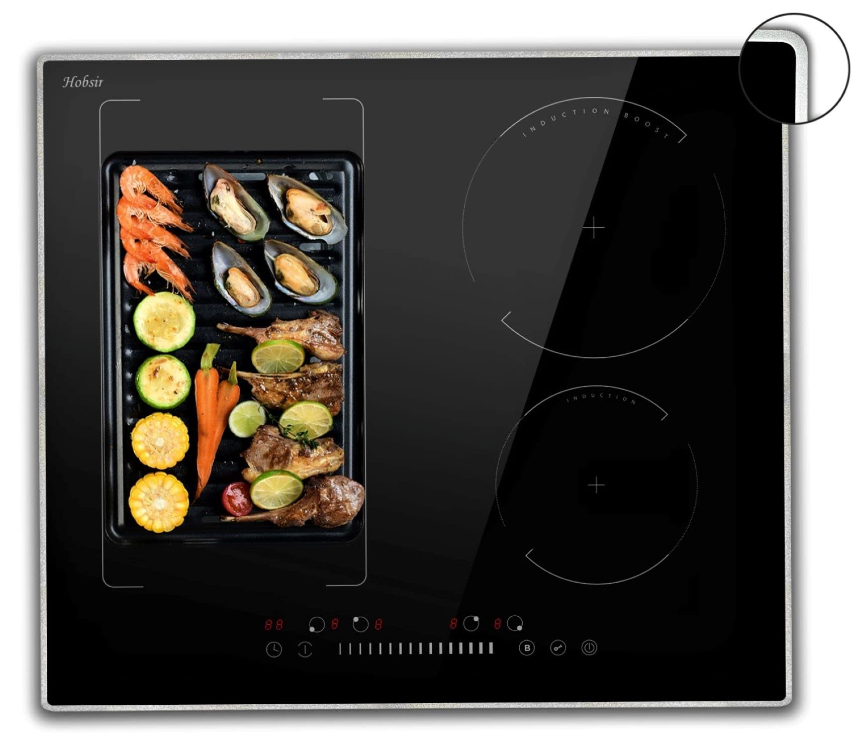 4 Zone Induction Hob, Hobsir Electric hob 59cm, 7200W Built-in Cooktop with Flexible Zone, Touch Control,9 Power Levels,Child Safety Lock,220-240V