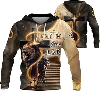 Faith Over Fear Hoodie, Christian Hoodies For Men, Cross Hoodie, Religious Hoodies For Men Christian