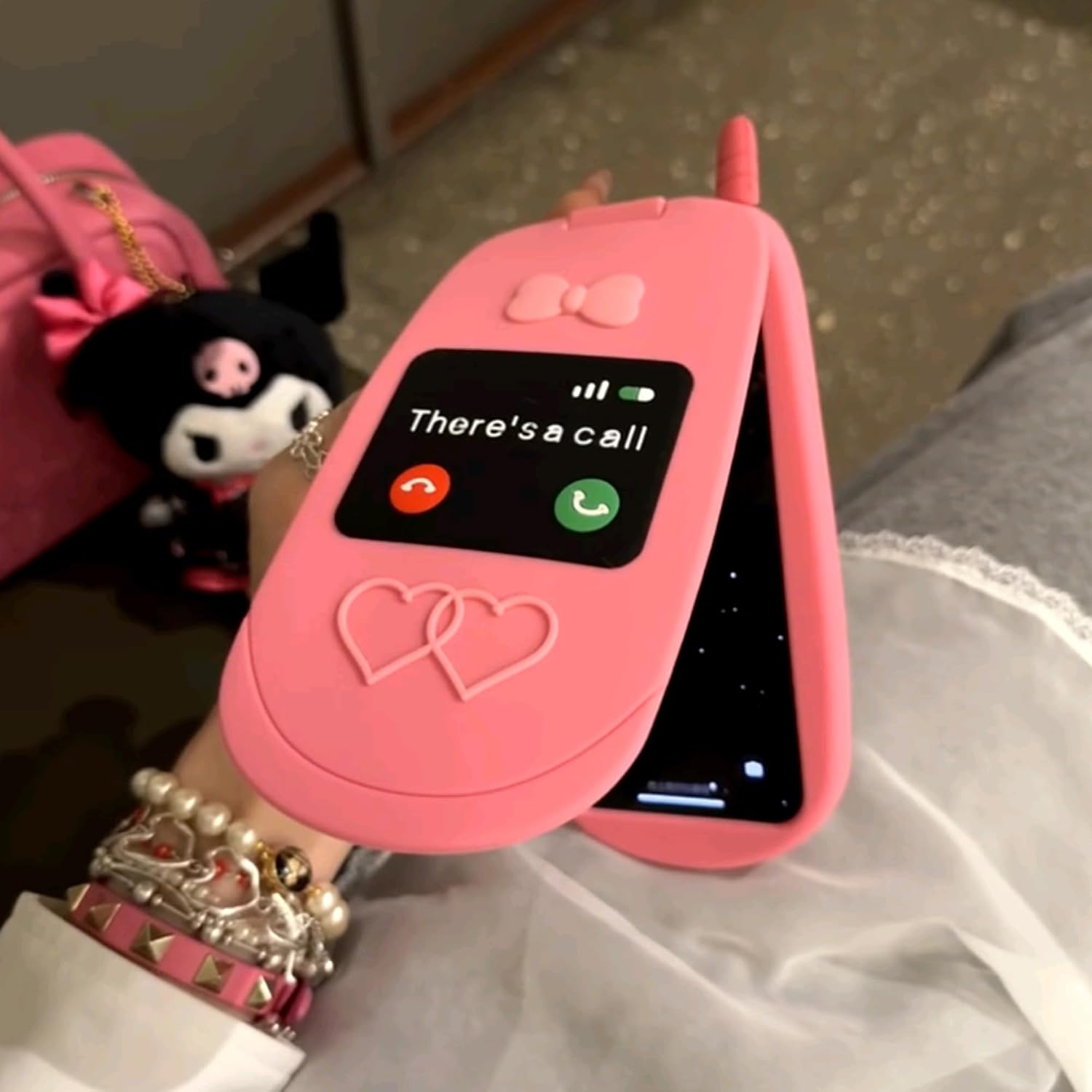 Pink Funny Phone Case for iPhone 15 Pro, Cute 3D Cartoon Hot Pink Retro Flip Mobile iPhone Case Protective Soft Silicone Cell Phone Case for Women Girls