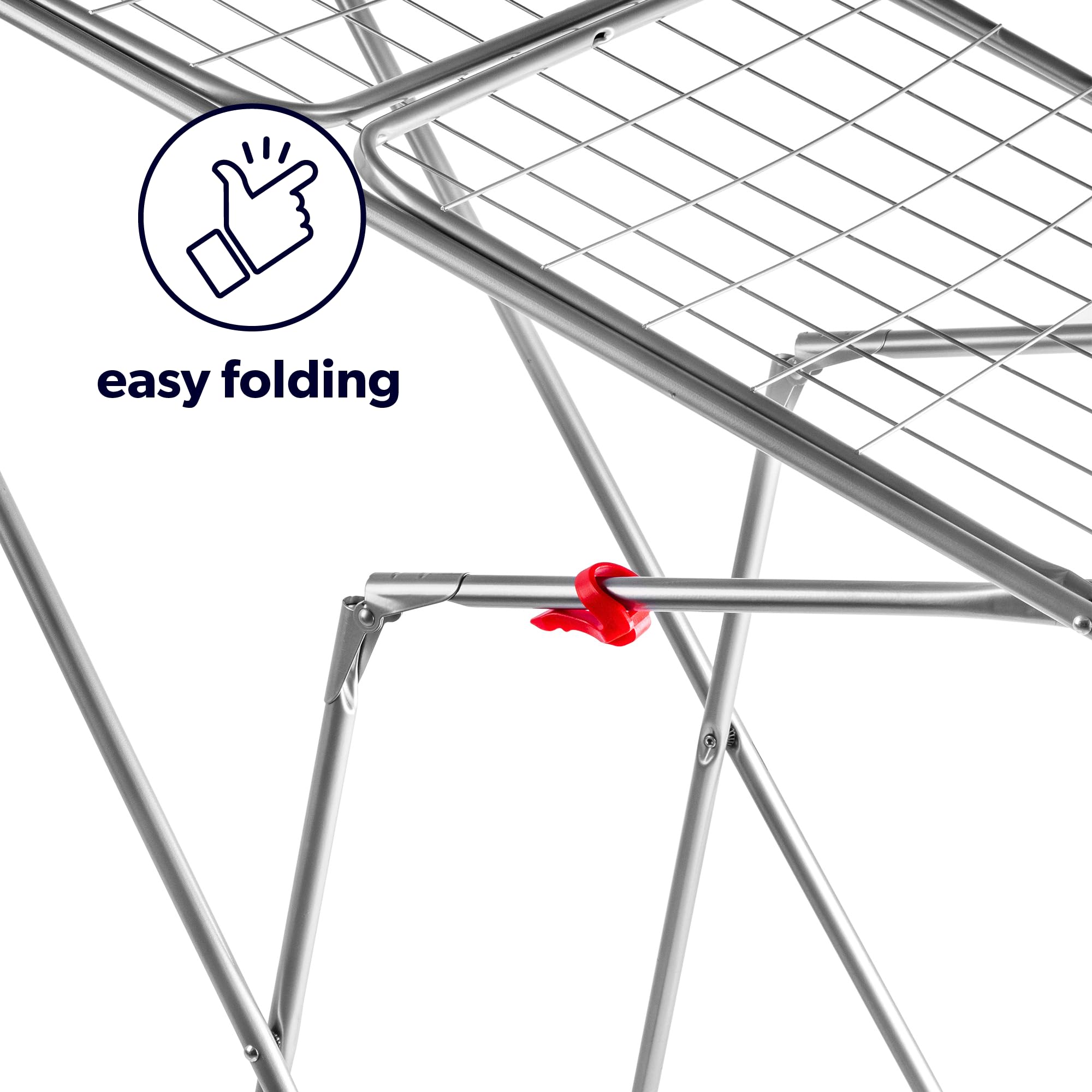 KADAX étendoir à Linge sur Pied à Ailes - Acier argenté L 18 m - pour Appartement - Pieds antidérapants et Format Pliable Gain de Place Made in UE